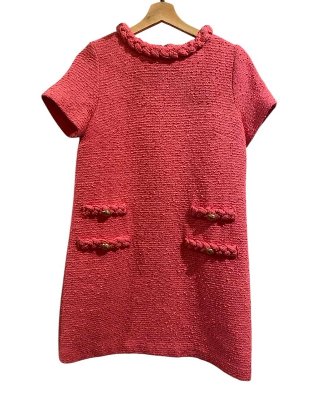 Tuckernuck Tweed Jackie Boucle Cap Sleeve Braided High Neck Mini Shift Dress - Picture 3 of 7